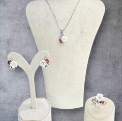 Çiçek Model Kolye, Küpe, Yüzük Gümüş Set