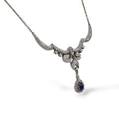 Safir Taşlı Gümüş Abiye Model Kolye