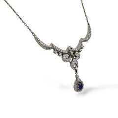 Safir Taşlı Gümüş Abiye Model Kolye