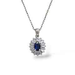 Safir Renk Pırlanta İşçiliğinde Kolye, Küpe, Yüzük Gümüş Set
