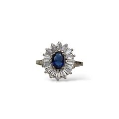 Safir Renk Pırlanta İşçiliğinde Kolye, Küpe, Yüzük Gümüş Set