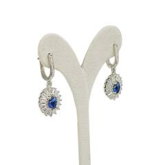 Safir Renk Pırlanta İşçiliğinde Kolye, Küpe, Yüzük Gümüş Set