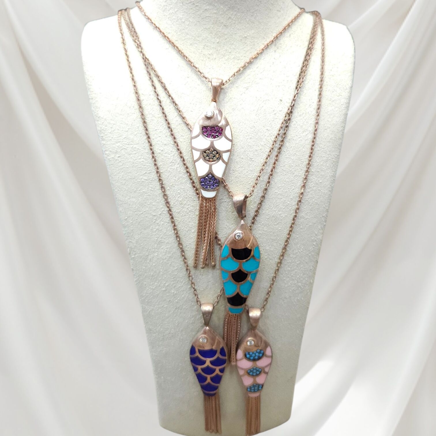 Rose Kaplama Balık Model Gümüş Kolye-46 cm