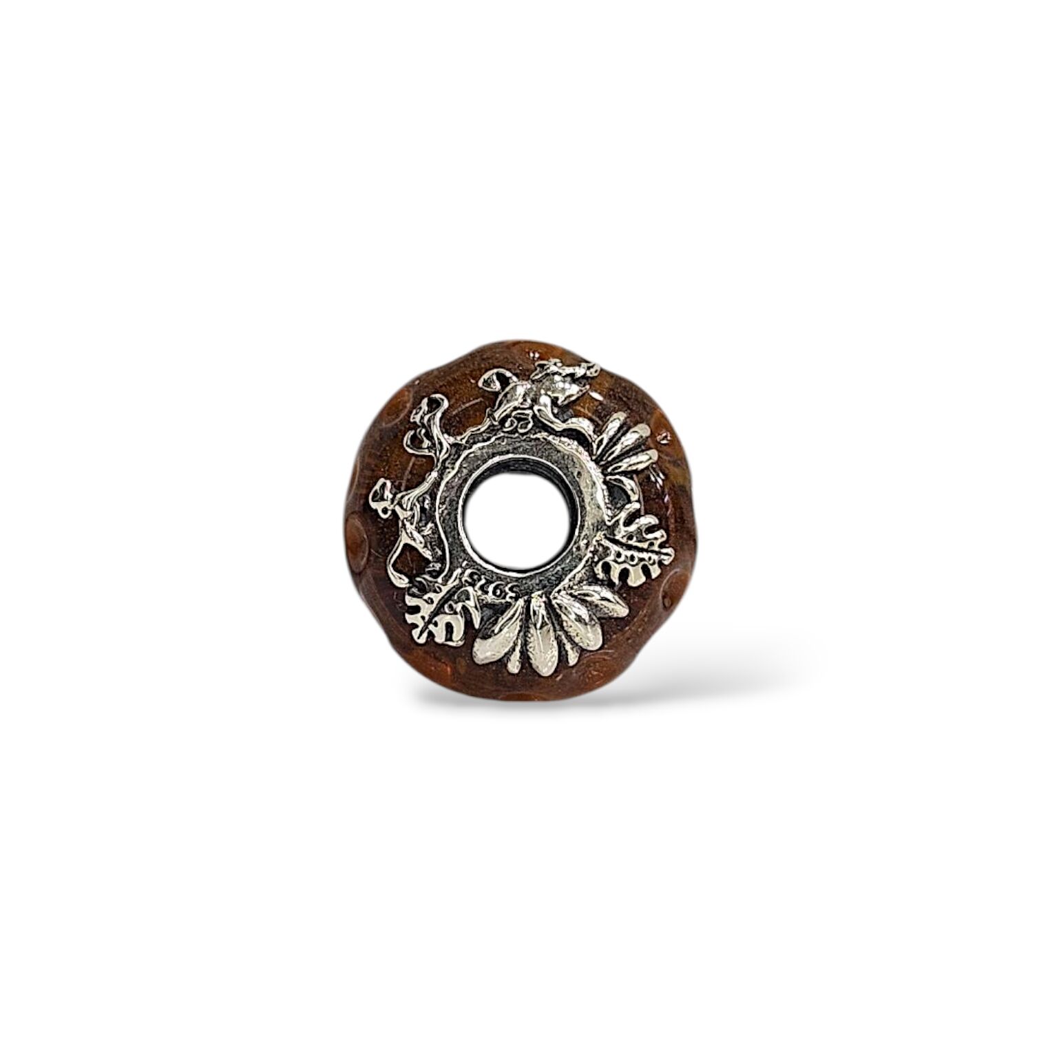 Kahverengi Murano Cam Gümüş Charm