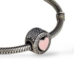Pembe Kalp Taşlı Gümüş Charm