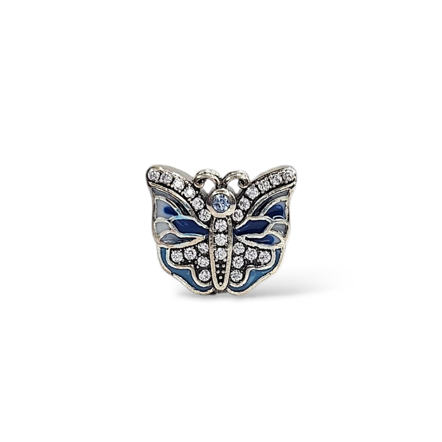 Mavi Renk Kelebek Taşlı Gümüş Charm