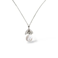 Sallantılı İnci Kolye, Küpe Gümüş Takım