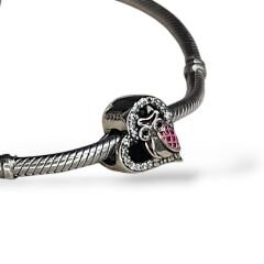 Baykuş Form Kalp Model Gümüş Charm