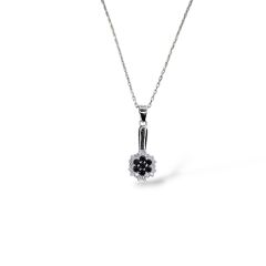 Çiçek Model Siyah Onix Taş Kolye, Küpe, Yüzük Gümüş Set