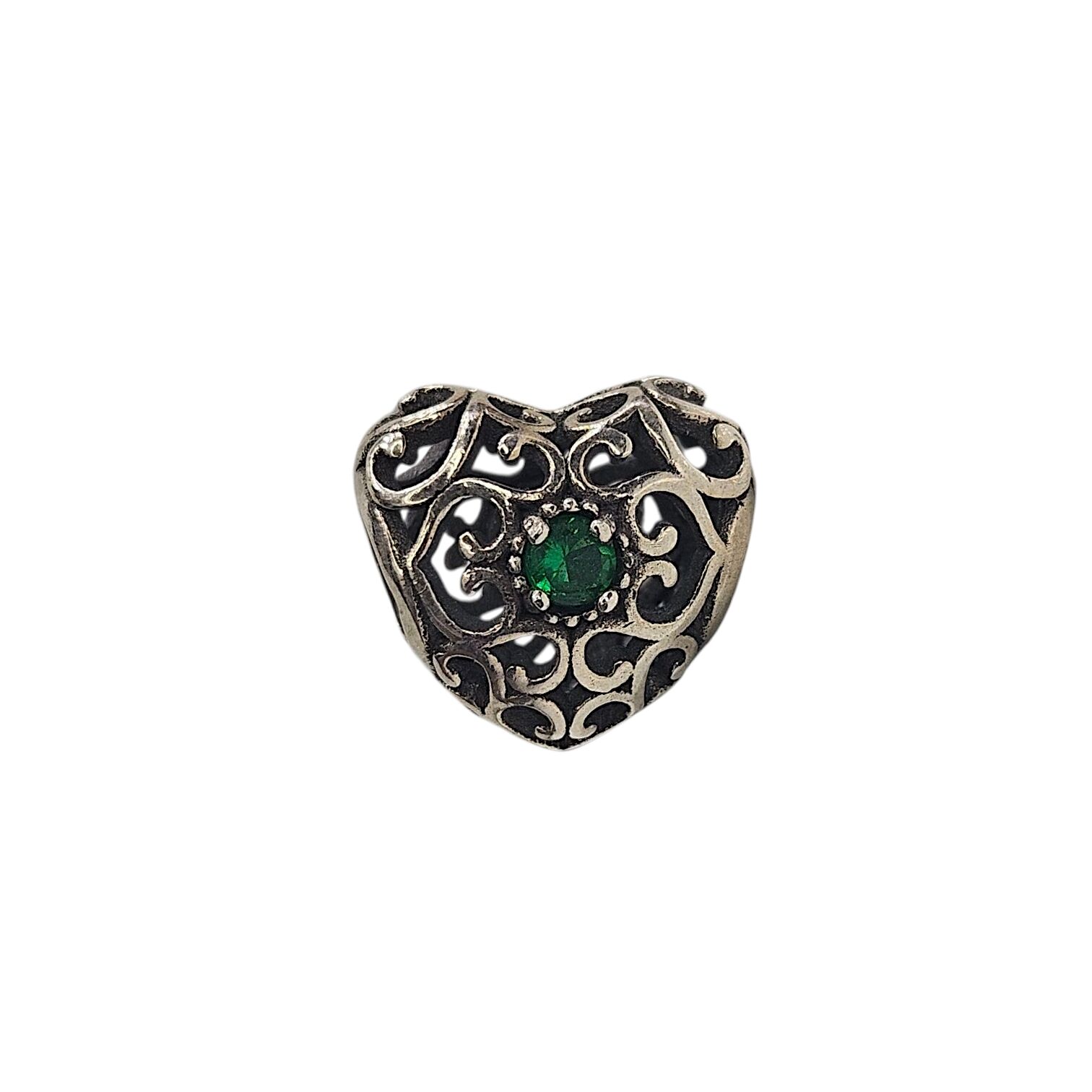 Kalp Model Yeşil Taş Gümüş Charm