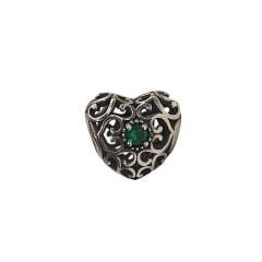 Kalp Model Yeşil Taş Gümüş Charm