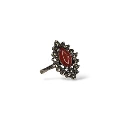 Akik Markazit Taşlı Kadın Kolye, Küpe, Yüzük Gümüş Set