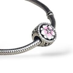 Pembe Çiçek Model Gümüş Charm