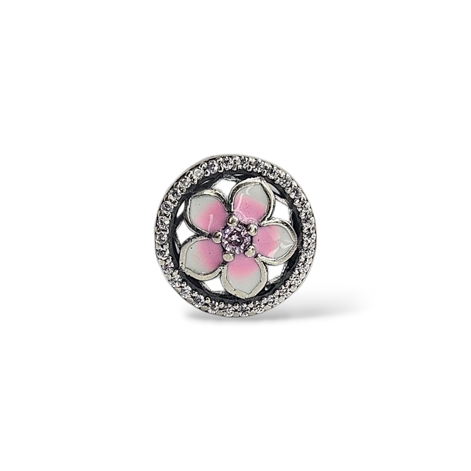 Pembe Çiçek Model Gümüş Charm