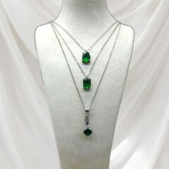Zümrüt Taşlı Mini Gümüş Kolyeler