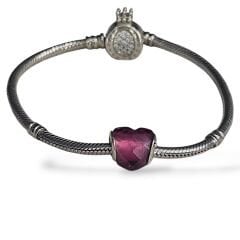 Kalp Form Murano Camı Gümüş Charm