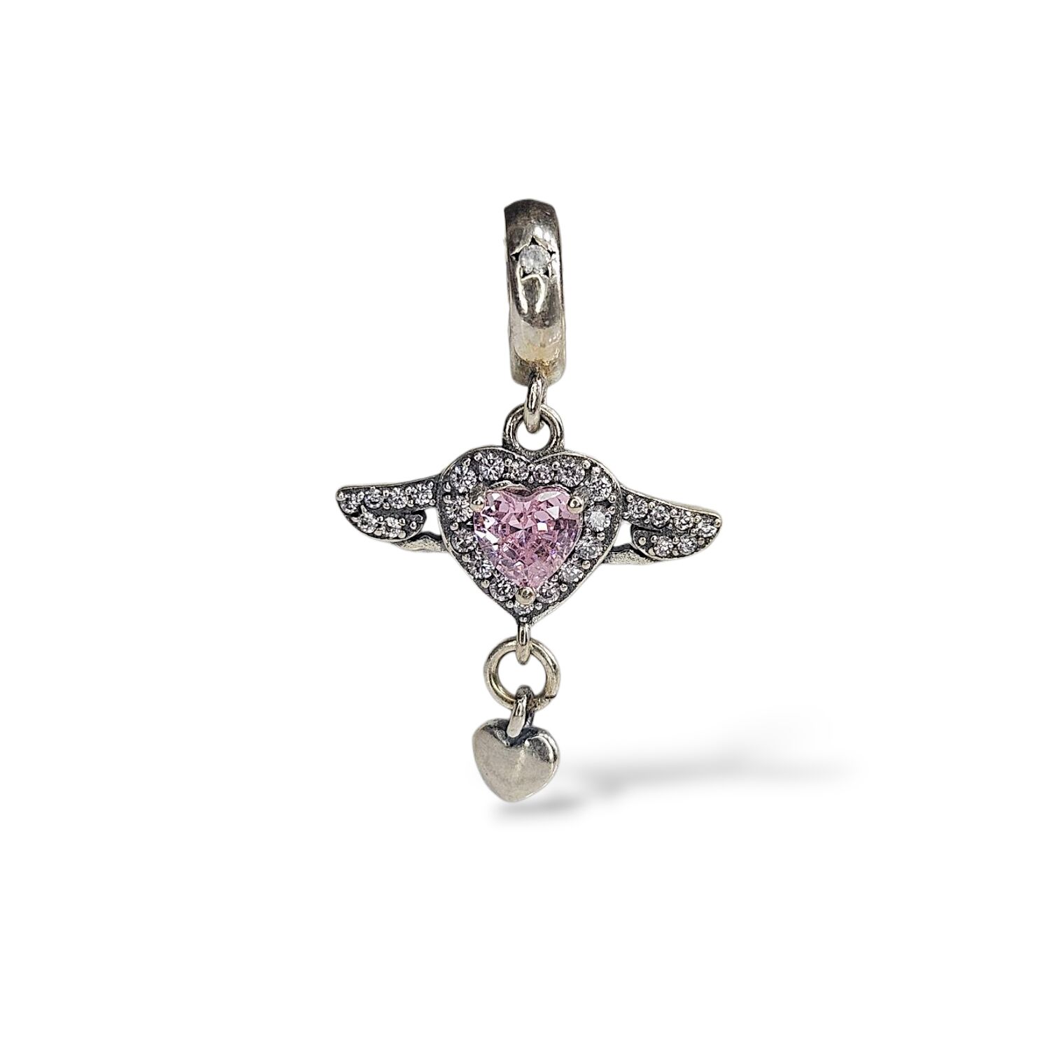 Kanatlı Kalp Taşlı Gümüş Charm