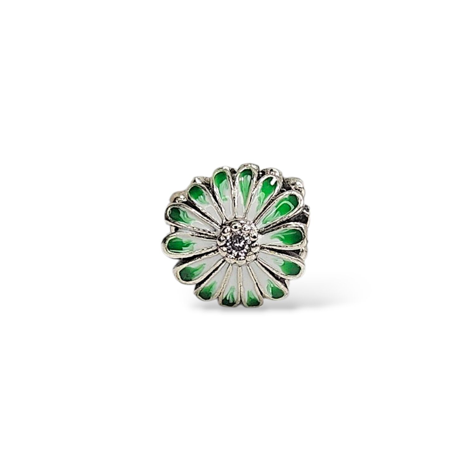 Yeşil Çiçek Model Gümüş Charm
