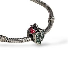 Uğur Böcekli Yaprak Model Gümüş Charm