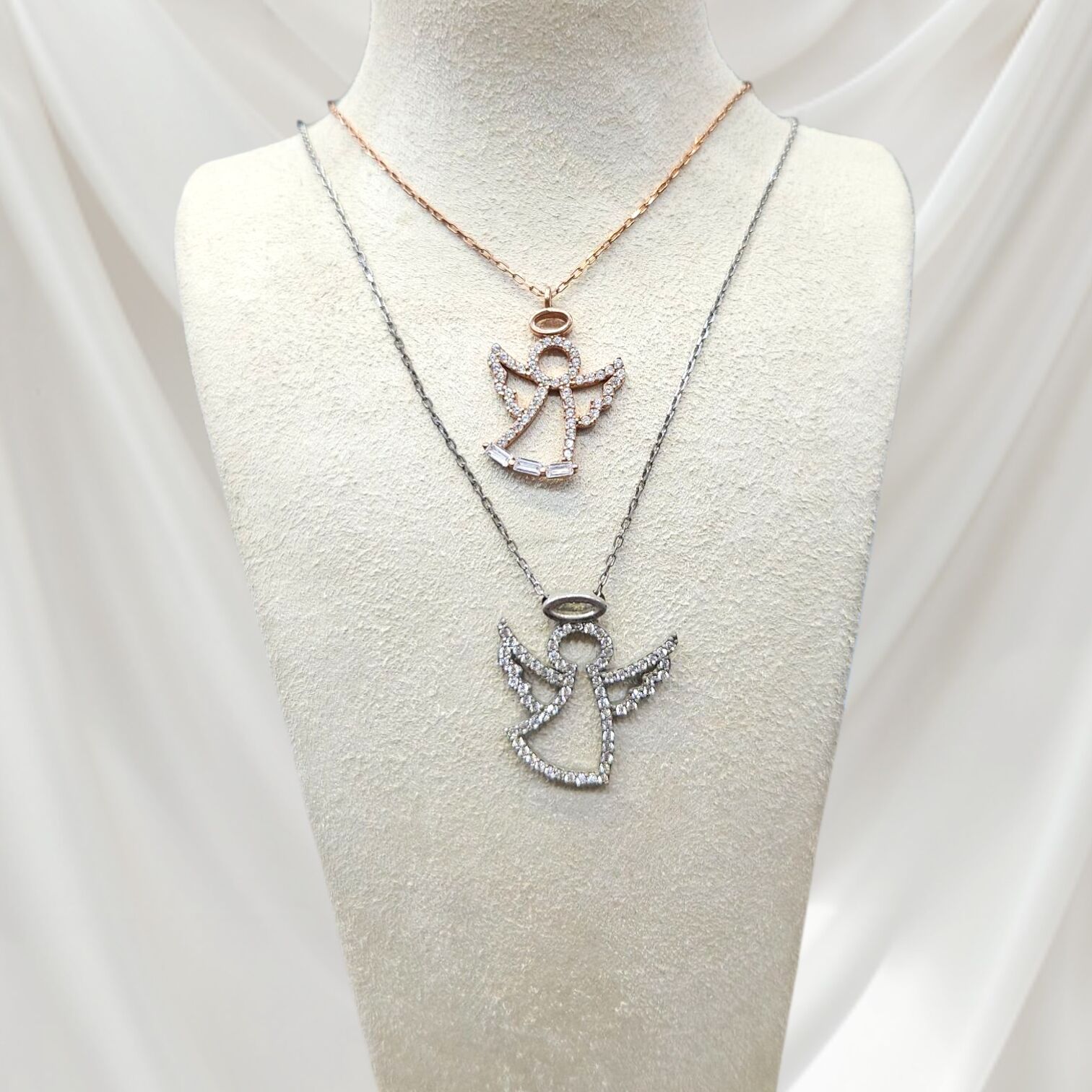 Melek Taşlı Rose-Gümüş Kolye