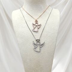 Melek Taşlı Rose-Gümüş Kolye