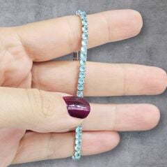 Aquamarin Renk Lastikli Gümüş Su Yolu Bileklik