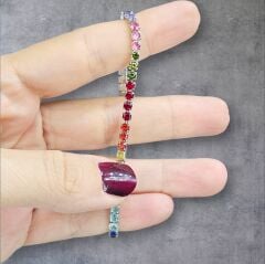 Renkli Lastikli Gümüş Su Yolu Bileklik