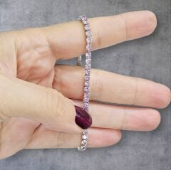 Pembe Renk Lastikli Gümüş Su Yolu Bileklik