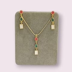 Mineli 14 Ayar Altın Kaplama Tasarım Gümüş Kolye - Küpe Set