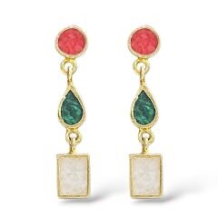 Mineli 14 Ayar Altın Kaplama Tasarım Gümüş Kolye - Küpe Set