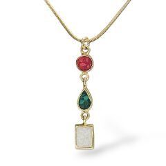 Mineli 14 Ayar Altın Kaplama Tasarım Gümüş Kolye - Küpe Set