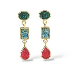 Mineli 14 Ayar Altın Kaplama Tasarım Gümüş Kolye- Küpe Takım