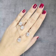 Baget Kesim Zirkon Taşlı Gümüş Takım