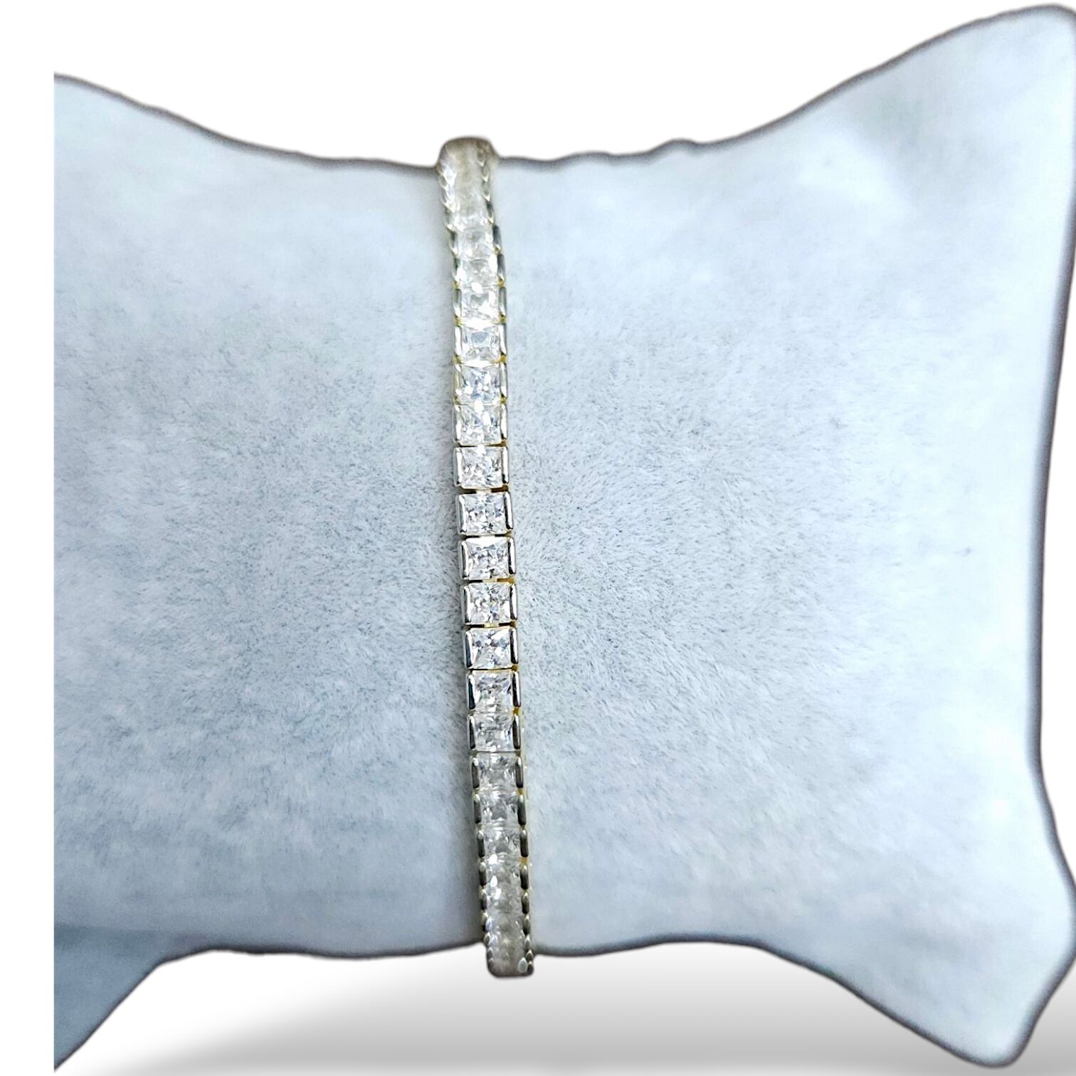 14K Altın Kaplama 2.5 mm Prenses Kesim Gümüş Su Yolu Bileklik