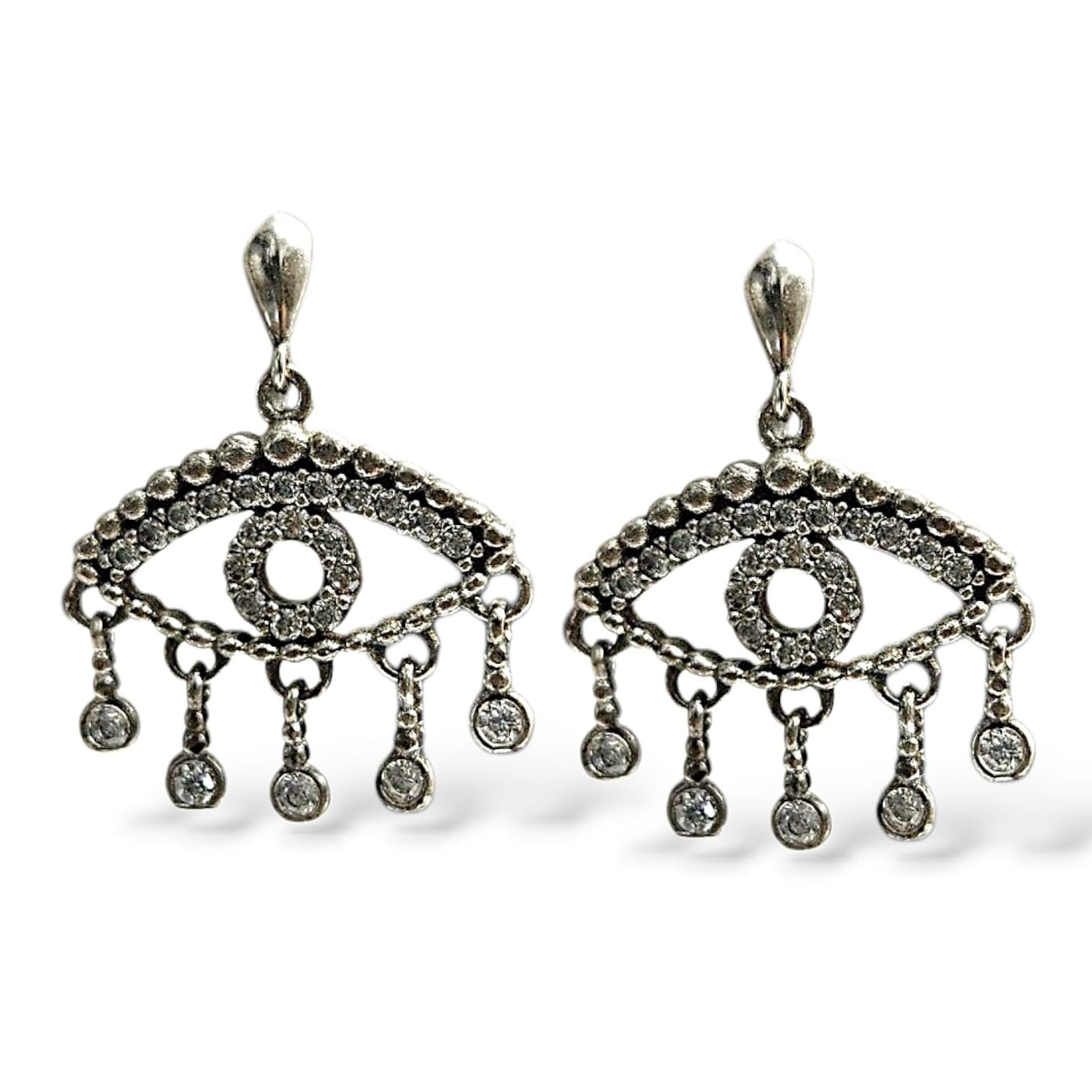 Sallantılı Taşlı Gümüş Göz Küpe