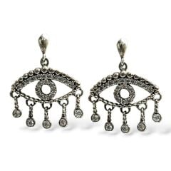 Sallantılı Taşlı Gümüş Göz Küpe