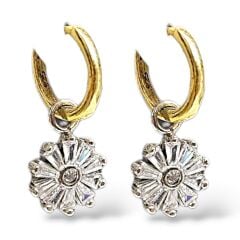 Çiçek model Taşlı 14K Altın Kaplama Gümüş Küpe