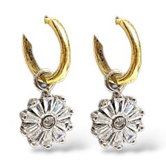 Çiçek model Taşlı 14K Altın Kaplama Gümüş Küpe