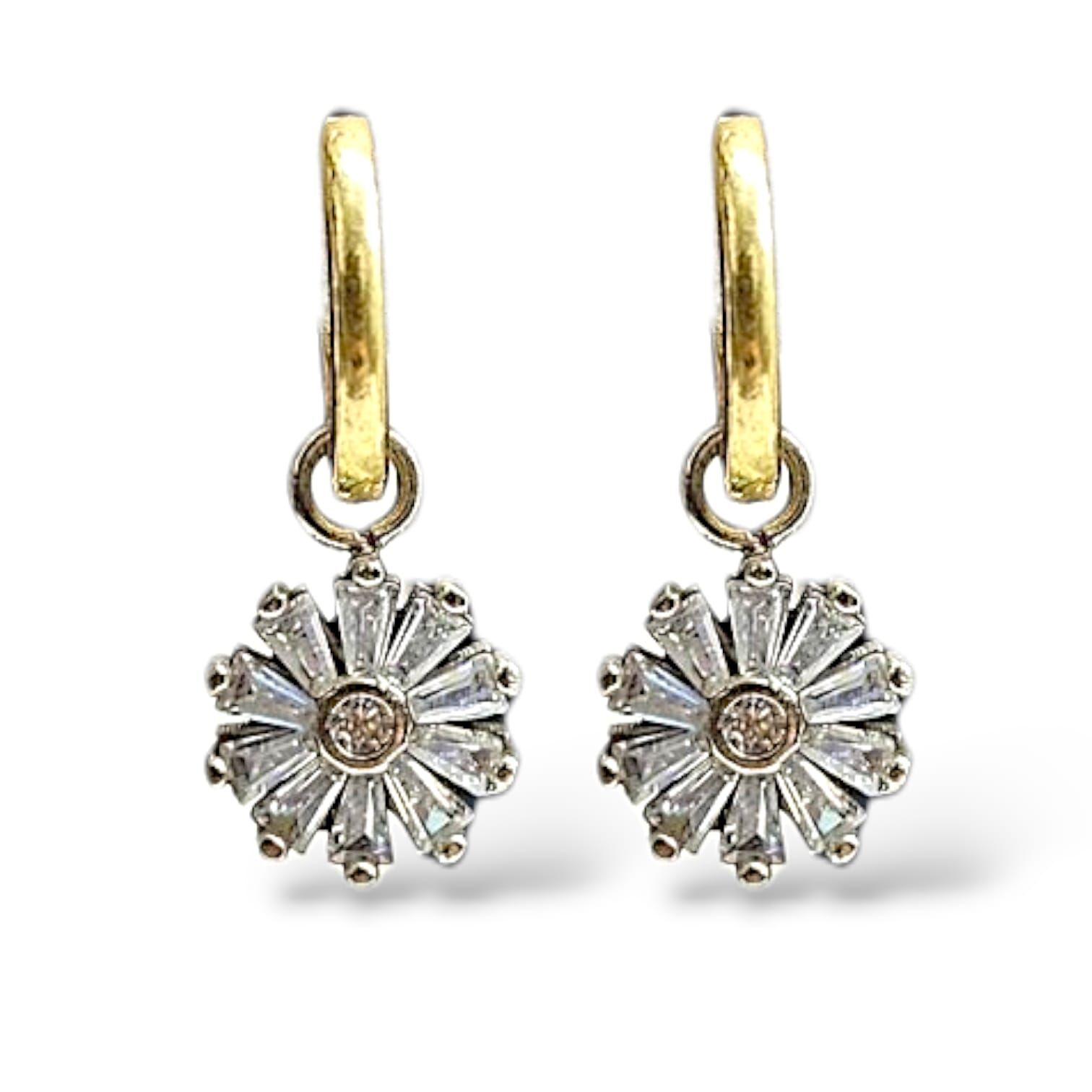 Çiçek model Taşlı 14K Altın Kaplama Gümüş Küpe