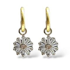 Çiçek model Taşlı 14K Altın Kaplama Gümüş Küpe