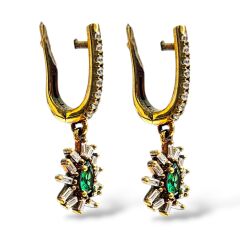 Zümrüt Taşlı Gold Küpe