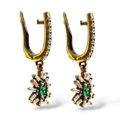 Zümrüt Taşlı 14K Altın Kaplama Gümüş Küpe