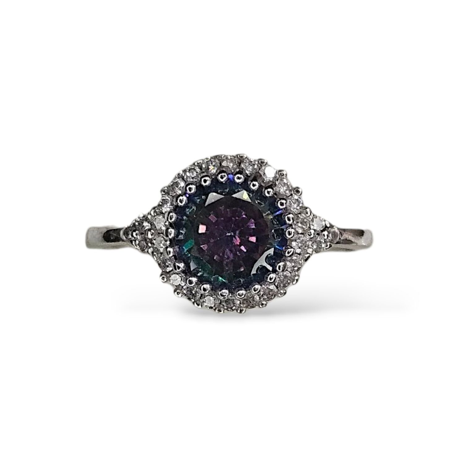 Mistik Topaz Daire Form Zirkon Taşlı Gümüş Yüzük