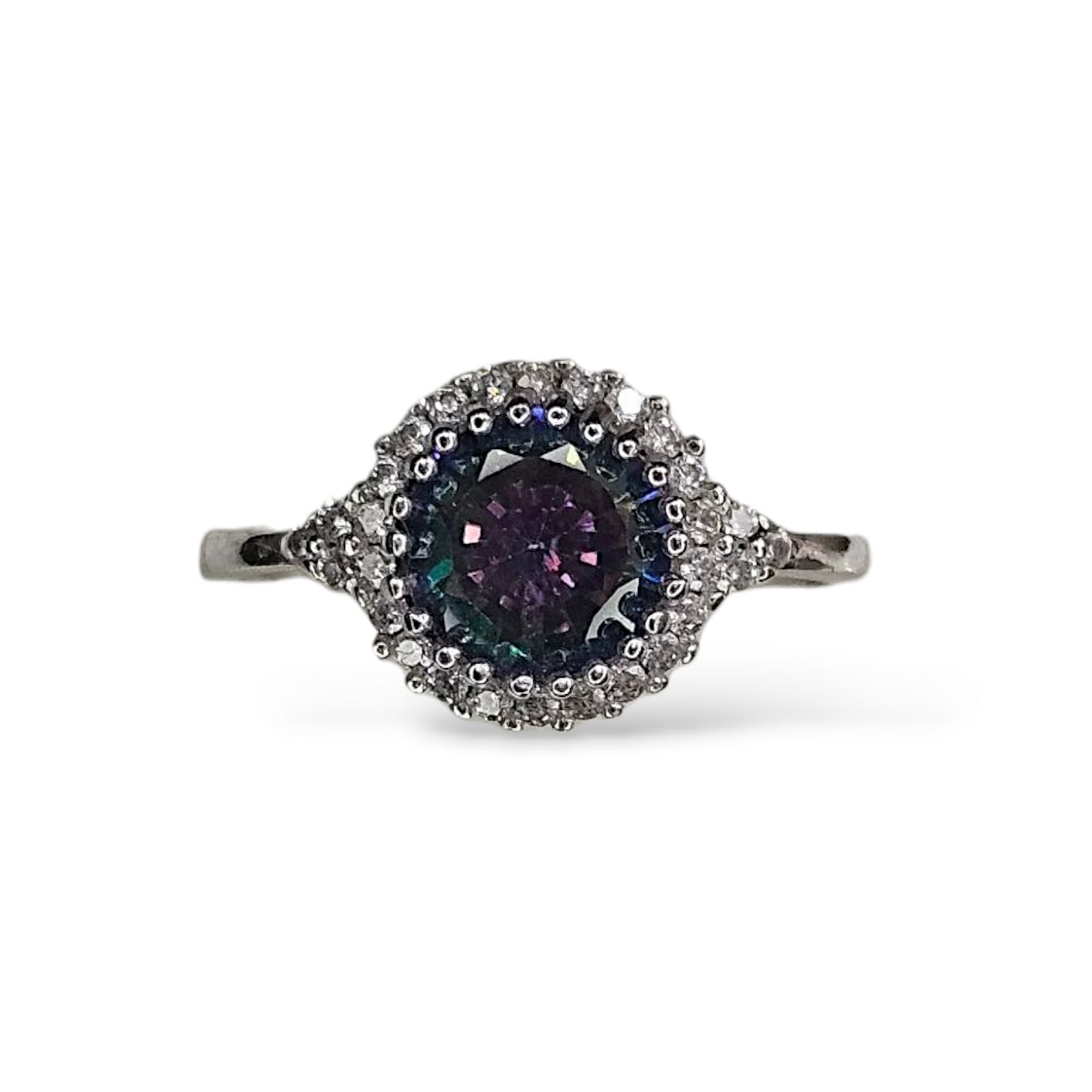 Mistik Topaz Daire Form Zirkon Taşlı Gümüş Yüzük