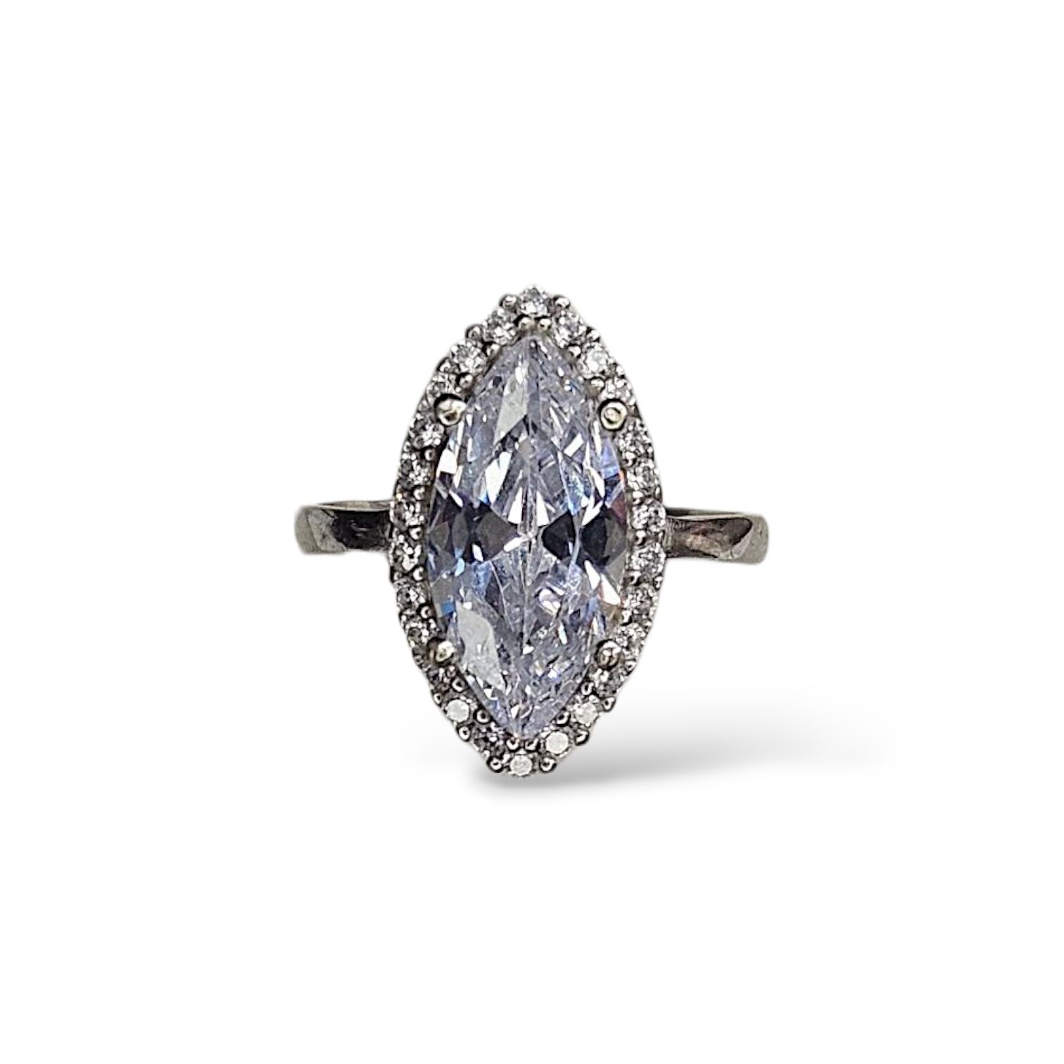 Elmas Kesim Zirkon Taş Gümüş Tektaş Yüzük