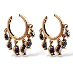 Siyah Sallantılı Taşlı Rose Küpe