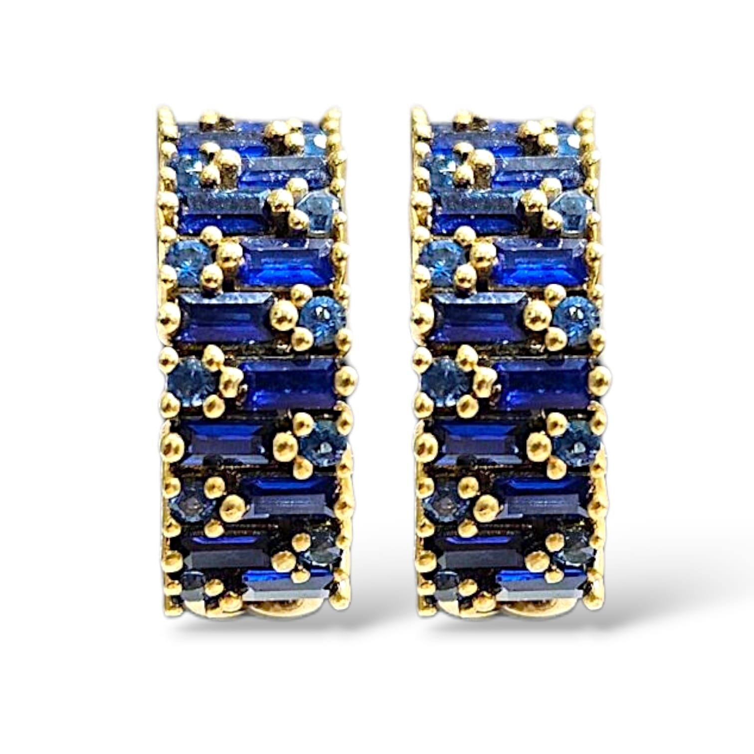 Mavi Taşlı Gold Küpe