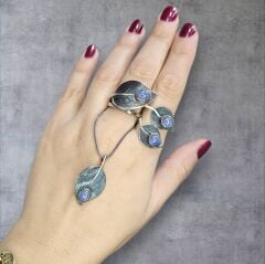 Kyanit Taşlı Yaprak Form Tasarım Gümüş Set