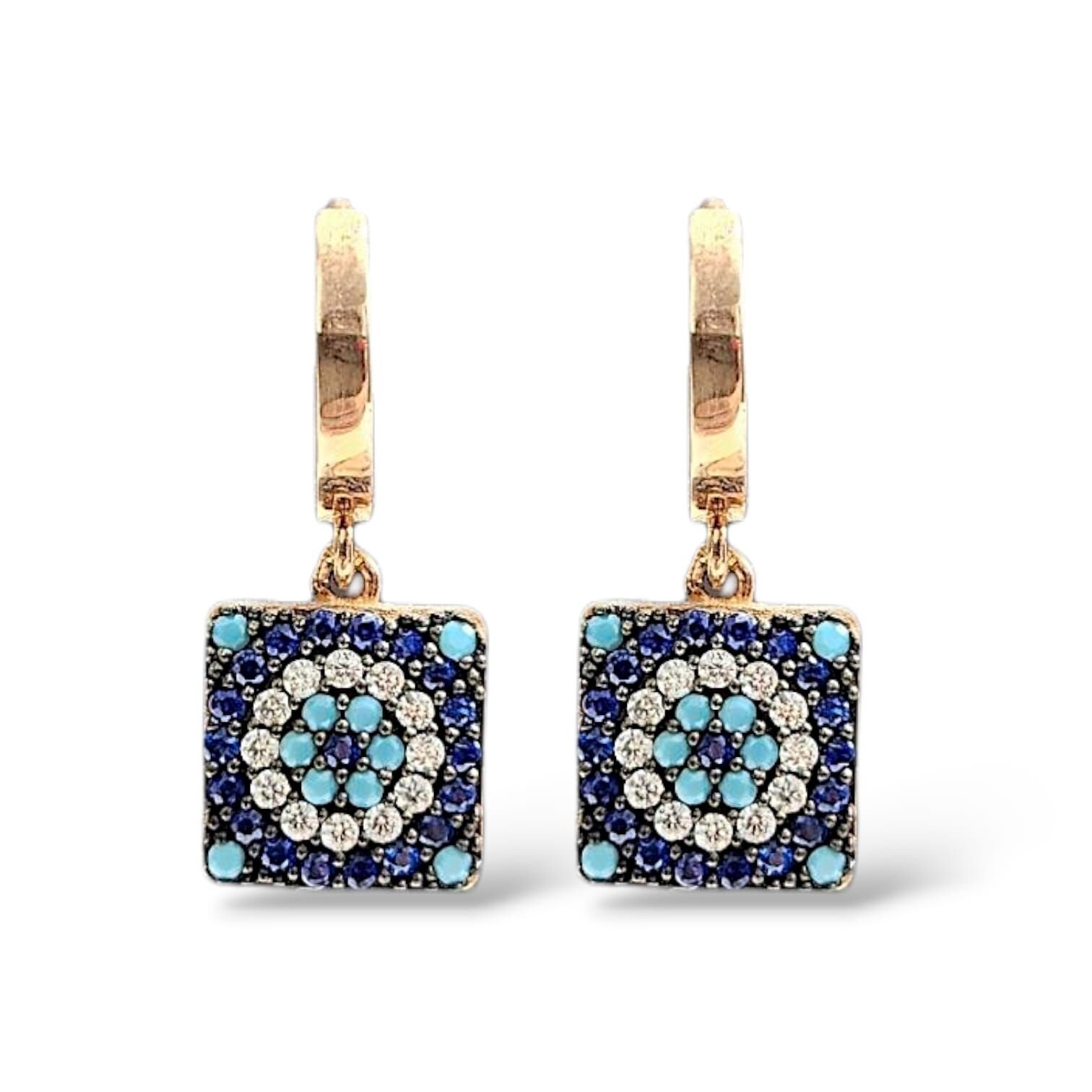 Nazar Boncuğu Mavi Taşlı 14K Altın Kaplama Gümüş Küpe