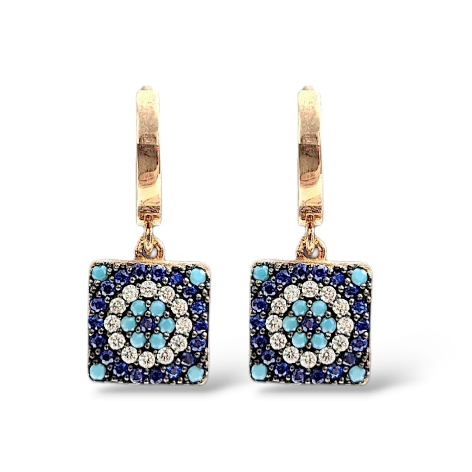 Nazar Boncuğu Mavi Taşlı 14K Altın Kaplama Gümüş Küpe